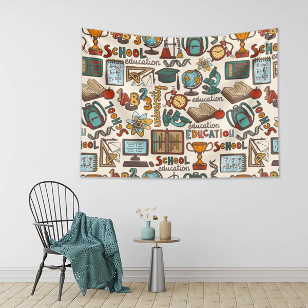 Eğitim Temalı Çizimler ve Bilgi İkonları Duvar Örtüsü 8353