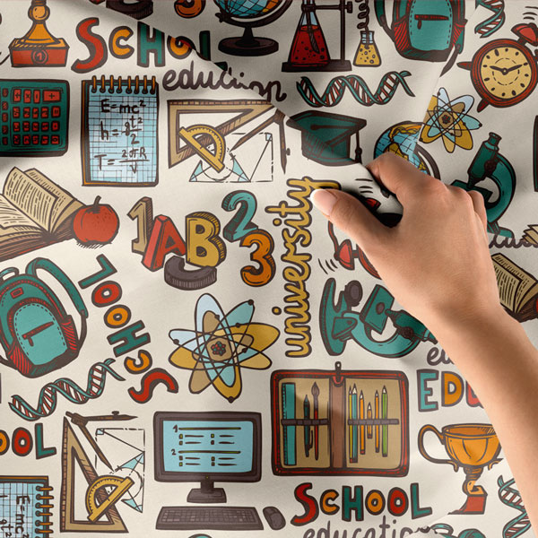 Eğitim Temalı Çizimler ve Bilgi İkonları Duvar Örtüsü 8353
