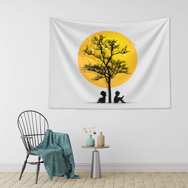 Okuyan Çocuk ve Hayal Ağacı Silüeti Duvar Örtüsü 8354