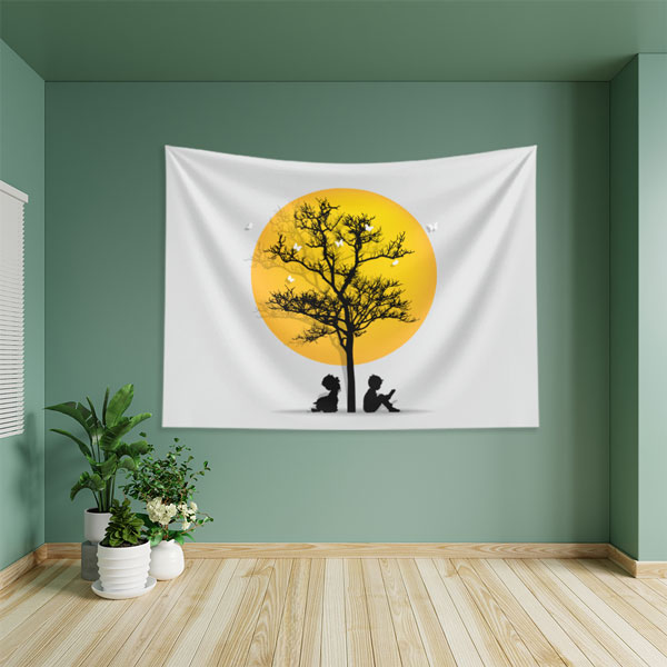 Okuyan Çocuk ve Hayal Ağacı Silüeti Duvar Örtüsü 8354