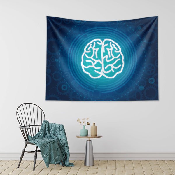 Dijital Beyin Temalı Teknoloji Duvar Örtüsü 8355