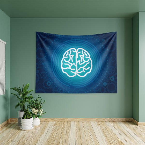 Dijital Beyin Temalı Teknoloji Duvar Örtüsü 8355