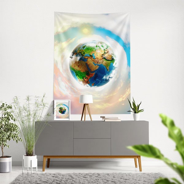 Dünya Küresi ve Gezegen Temalı Dekoratif Duvar Örtüsü 8475