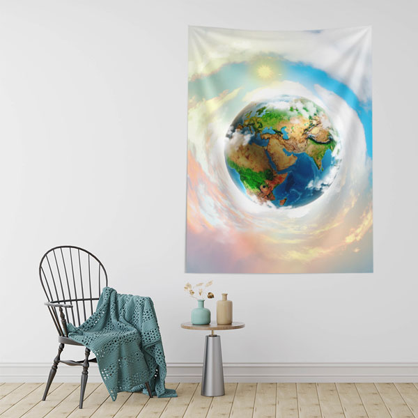 Dünya Küresi ve Gezegen Temalı Dekoratif Duvar Örtüsü 8475