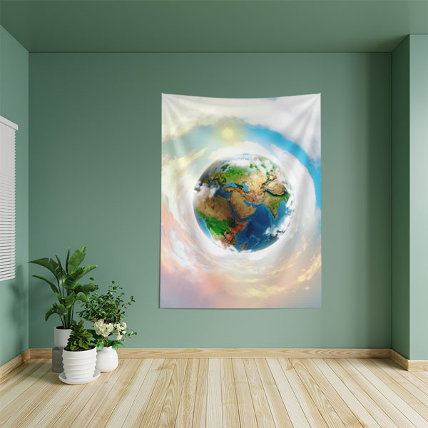 Dünya Küresi ve Gezegen Temalı Dekoratif Duvar Örtüsü 8475