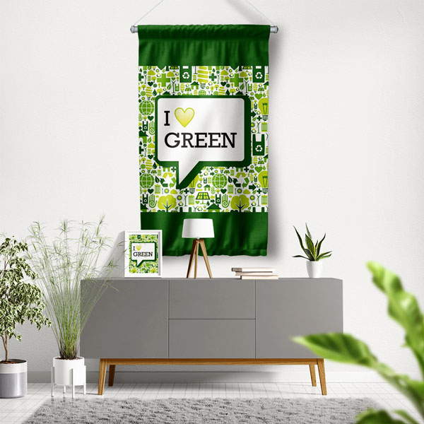"I Love Green" (Yeşili Seviyorum) Temalı Çevre Dostu Duvar Flaması 8104