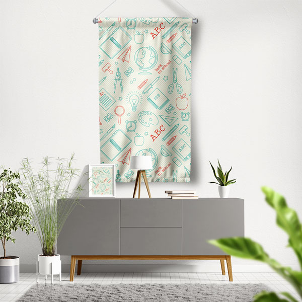 Okul Gereçleri Desenli "Okula Dönüş" Temalı Duvar Flaması 8110