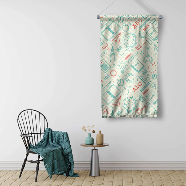 Okul Gereçleri Desenli "Okula Dönüş" Temalı Duvar Flaması 8110