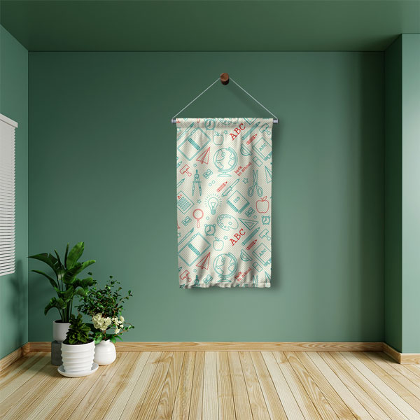 Okul Gereçleri Desenli "Okula Dönüş" Temalı Duvar Flaması 8110