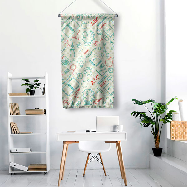 Okul Gereçleri Desenli "Okula Dönüş" Temalı Duvar Flaması 8110