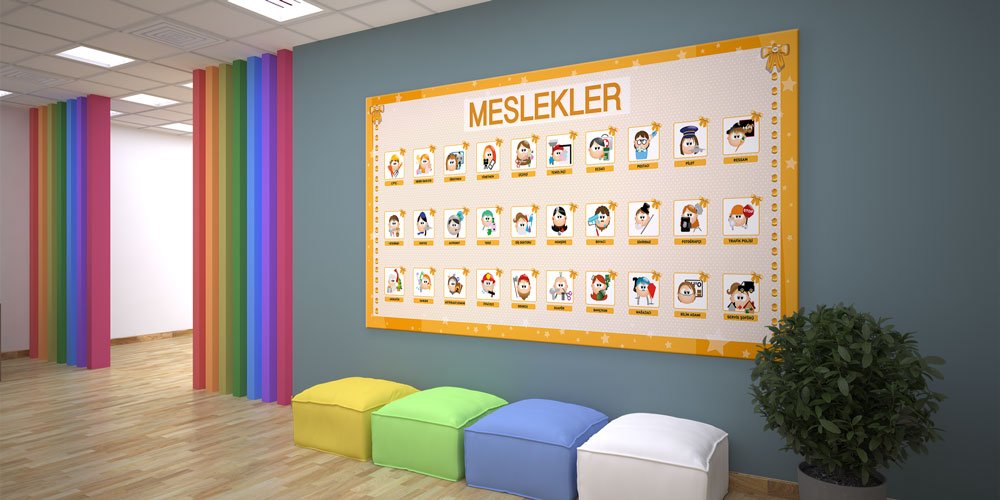 school-class-wall-decor-10193-01 Bu duvar dekoru çocukların çeşitli meslekleri tanımasına yardımcı 10193