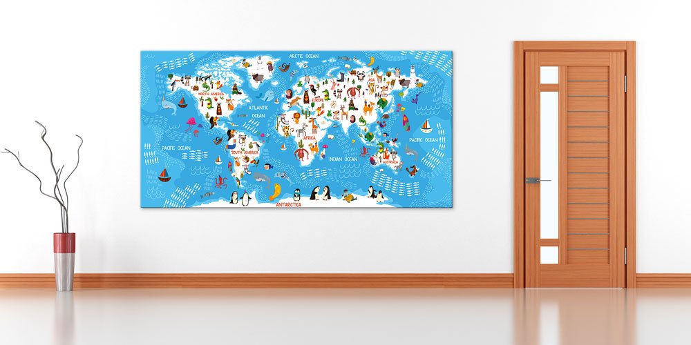 Sevimli Hayvanlar ve Dünya Haritası Duvar Dekoru 10202