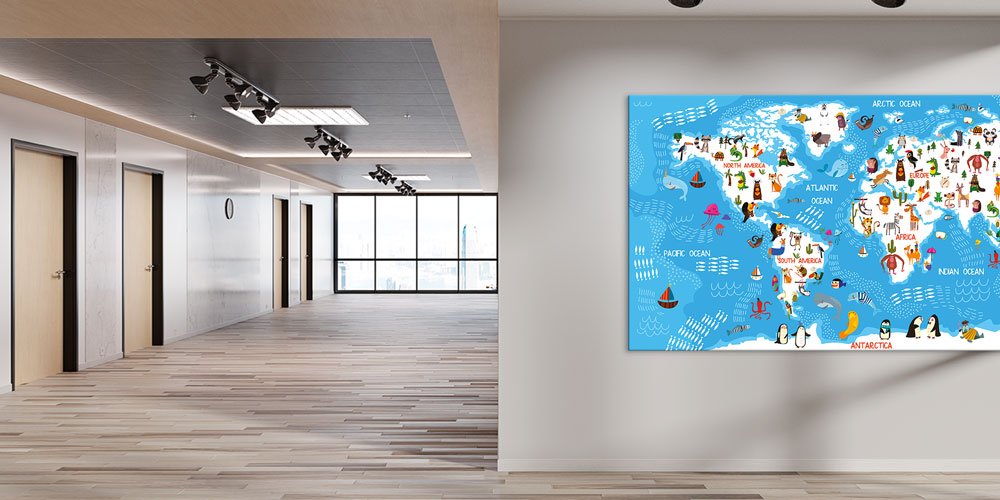 Sevimli Hayvanlar ve Dünya Haritası Duvar Dekoru 10202