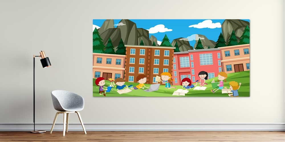 Bu duvar tablosu okul bahçesinde açık havada ders 10232