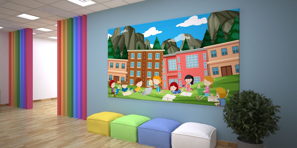 Bu duvar tablosu okul bahçesinde açık havada ders 10232