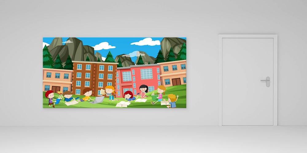 Bu duvar tablosu okul bahçesinde açık havada ders 10232