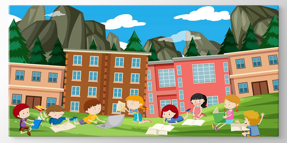 Bu duvar tablosu okul bahçesinde açık havada ders 10232