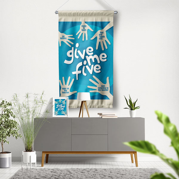 Okul Sınıfı Katılım Kuralları Duvar Flaması - Give Me Five 10243