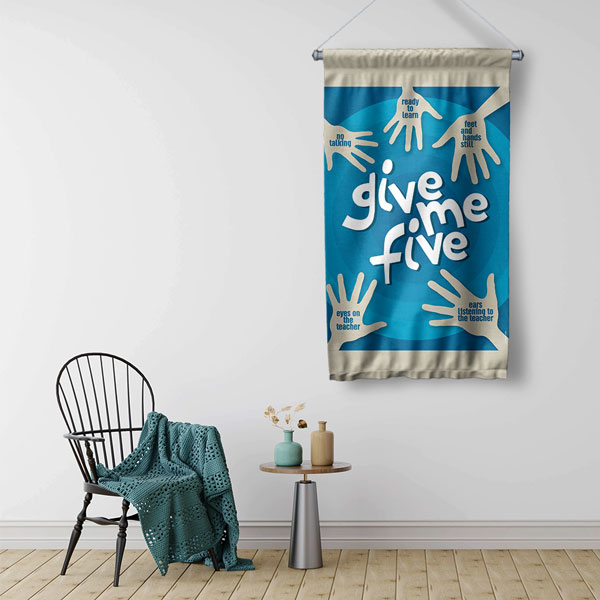 Okul Sınıfı Katılım Kuralları Duvar Flaması - Give Me Five 10243