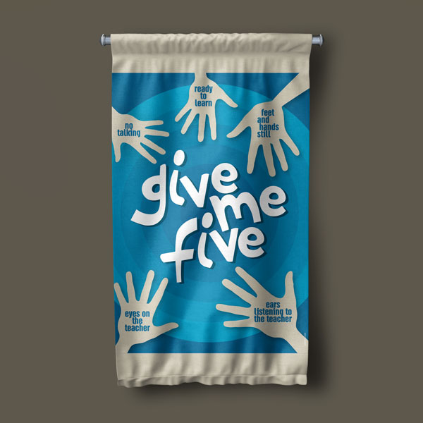 Okul Sınıfı Katılım Kuralları Duvar Flaması - Give Me Five 10243