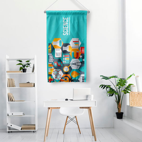 Petek Deseni Bilim ve Teknoloji Temalı Dekoratif Duvar Flaması - "SCIENCE" Yazılı Eğitim Afişi 10296-DF