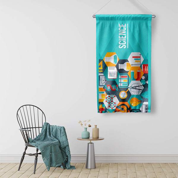 Petek Deseni Bilim ve Teknoloji Temalı Dekoratif Duvar Flaması - "SCIENCE" Yazılı Eğitim Afişi 10296-DF