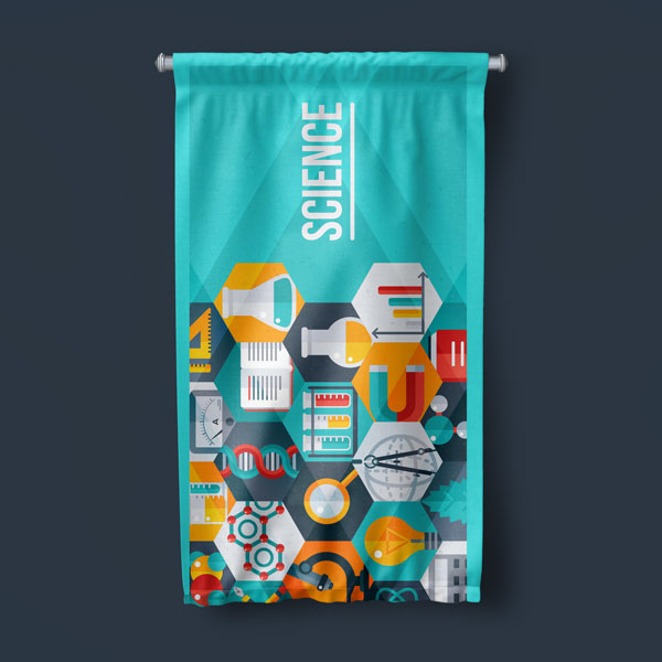 Petek Deseni Bilim ve Teknoloji Temalı Dekoratif Duvar Flaması - "SCIENCE" Yazılı Eğitim Afişi 10296-DF