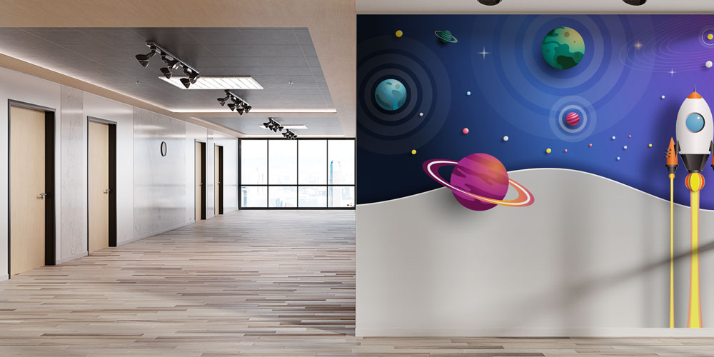 Uzay ve Gezegen Temalı Duvar Kağıdı - Eğitim Kurumları için Sanatsal Duvar Giydirme 10324