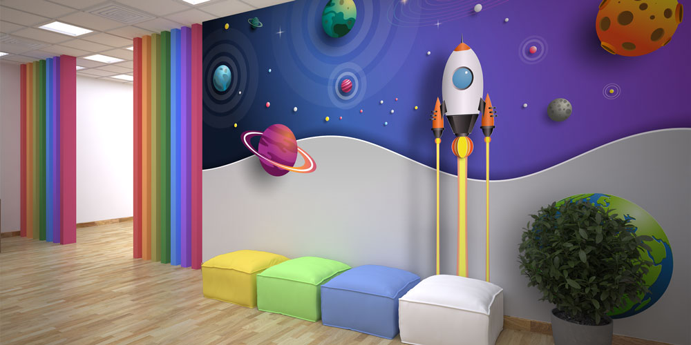 Uzay ve Gezegen Temalı Duvar Kağıdı - Eğitim Kurumları için Sanatsal Duvar Giydirme 10324