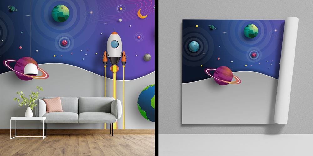 Uzay ve Gezegen Temalı Duvar Kağıdı - Eğitim Kurumları için Sanatsal Duvar Giydirme 10324