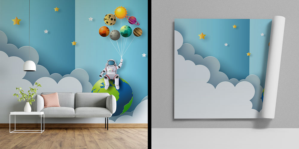 Uzay Balonları Temalı Duvar Kağıdı - Eğitim Kurumları için Sanatsal Duvar Giydirme 10330