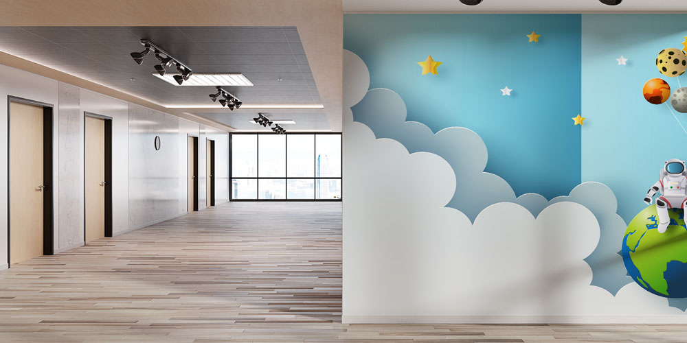 Uzay Balonları Temalı Duvar Kağıdı - Eğitim Kurumları için Sanatsal Duvar Giydirme 10330