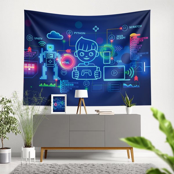 Çocuklar için Kodlama ve Robotik Duvar Örtüsü - BT Sınıfı & Eğitim Odası 10337