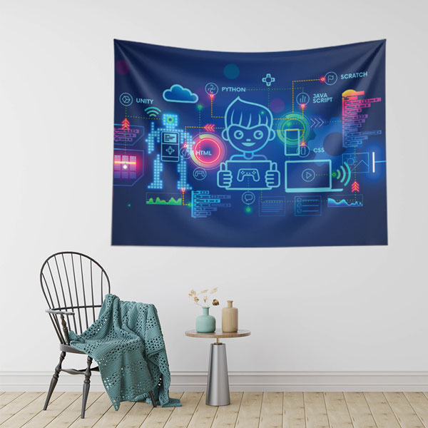 Çocuklar için Kodlama ve Robotik Duvar Örtüsü - BT Sınıfı & Eğitim Odası 10337