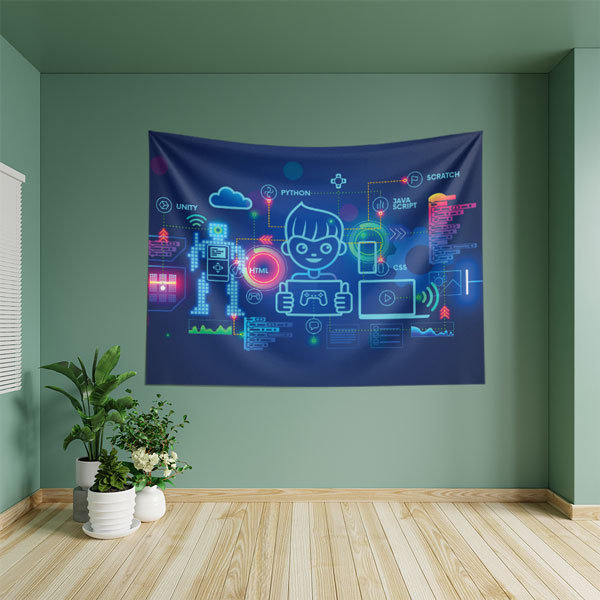 Çocuklar için Kodlama ve Robotik Duvar Örtüsü - BT Sınıfı & Eğitim Odası 10337