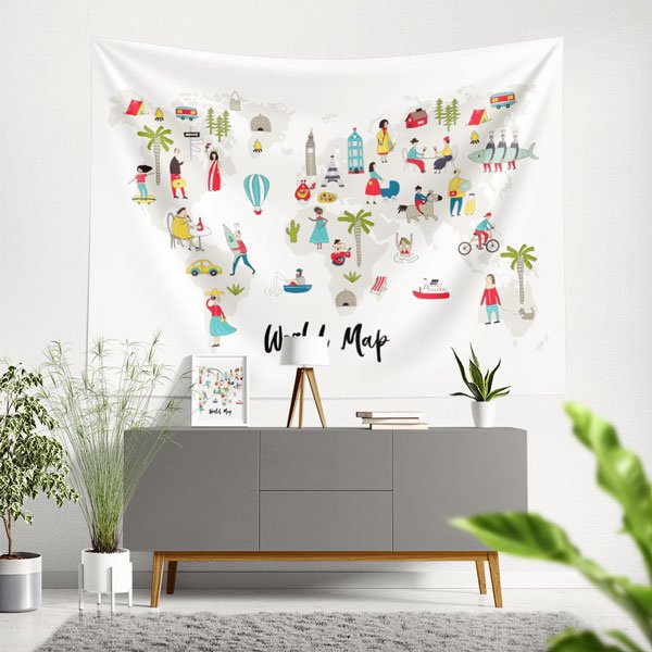 Renkli Dünya Haritası Duvar Örtüsü 10341