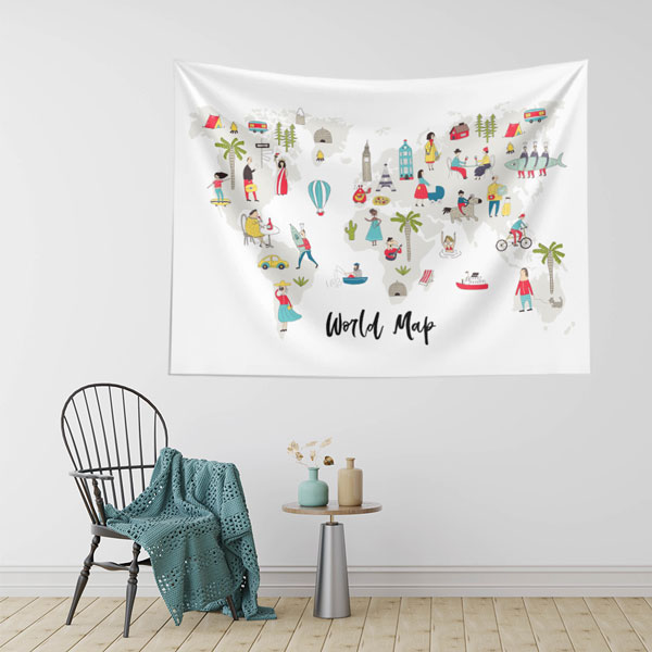 Renkli Dünya Haritası Duvar Örtüsü 10341