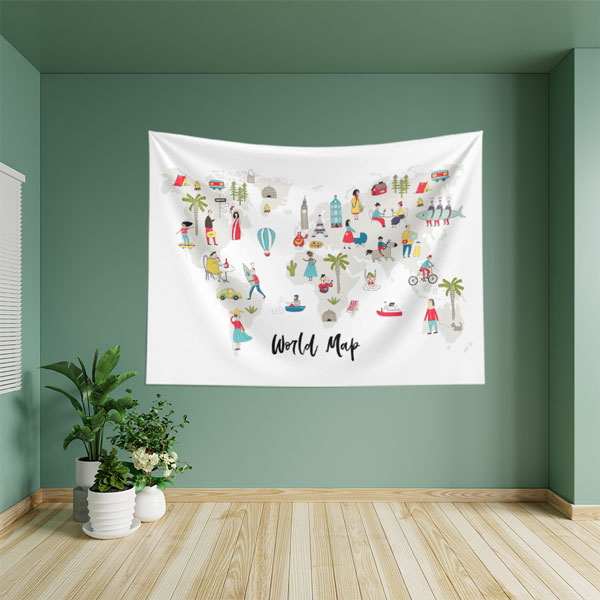 Renkli Dünya Haritası Duvar Örtüsü 10341