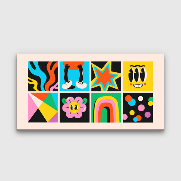 Bu modern ve eğlenceli duvar tablosu renkli tasarımı 10383