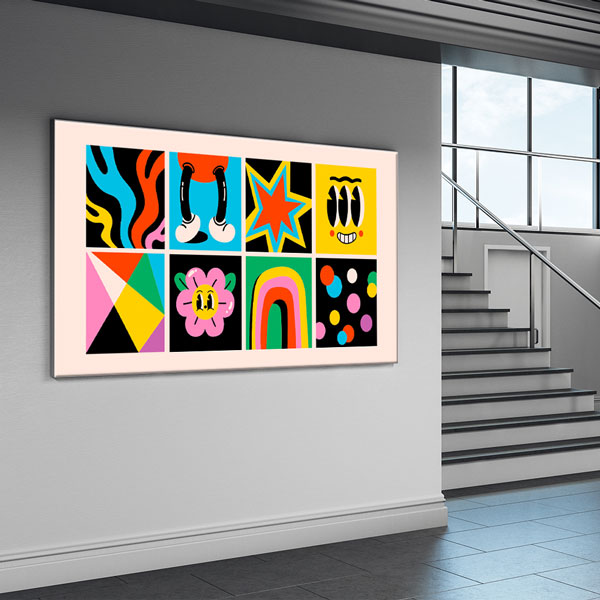 Bu modern ve eğlenceli duvar tablosu renkli tasarımı 10383