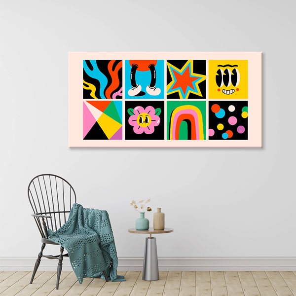 Bu modern ve eğlenceli duvar tablosu renkli tasarımı 10383