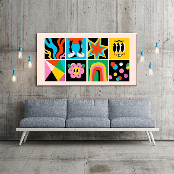 Bu modern ve eğlenceli duvar tablosu renkli tasarımı 10383