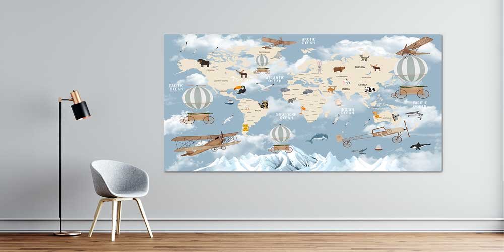 Renkli Dünya Haritası Duvar Dekoru - Okul Sınıf ve Eğitim Kurumları İçin 6580