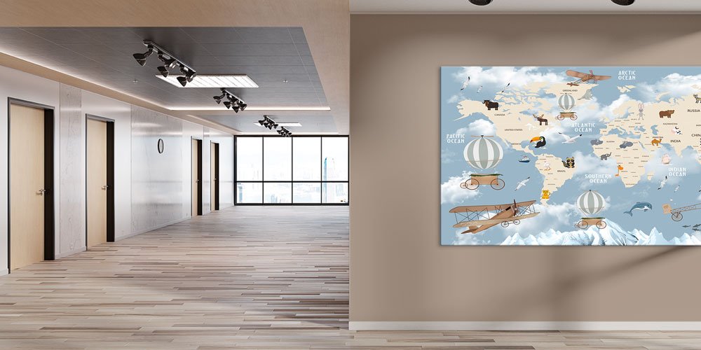 Renkli Dünya Haritası Duvar Dekoru - Okul Sınıf ve Eğitim Kurumları İçin 6580