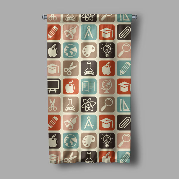 İlham Verici Eğitim İkonları Temalı Duvar Flaması - Kumaş Baskı 8111