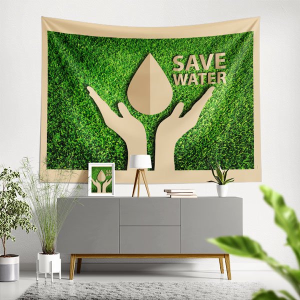 "Save Water" (Su Tasarrufu) Temalı El ve Su Damlası Duvar Örtüsü 8303