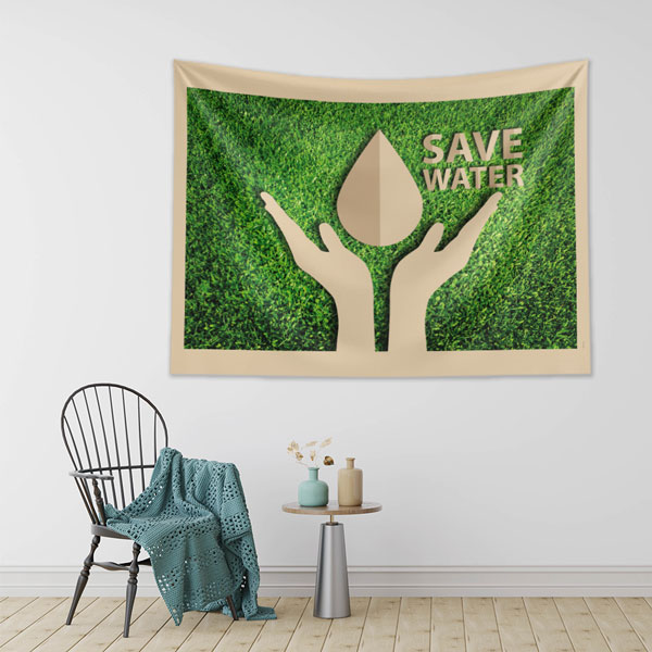 "Save Water" (Su Tasarrufu) Temalı El ve Su Damlası Duvar Örtüsü 8303