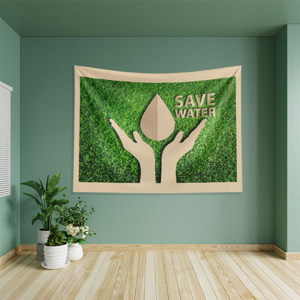 "Save Water" (Su Tasarrufu) Temalı El ve Su Damlası Duvar Örtüsü 8303