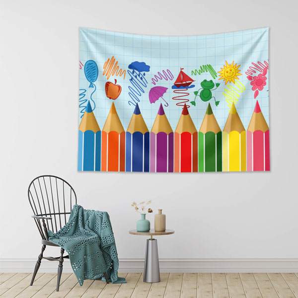 Renkli Boya Kalemleri ve Çocuk Çizimleri Duvar Örtüsü 8341