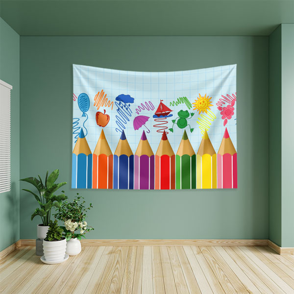 Renkli Boya Kalemleri ve Çocuk Çizimleri Duvar Örtüsü 8341